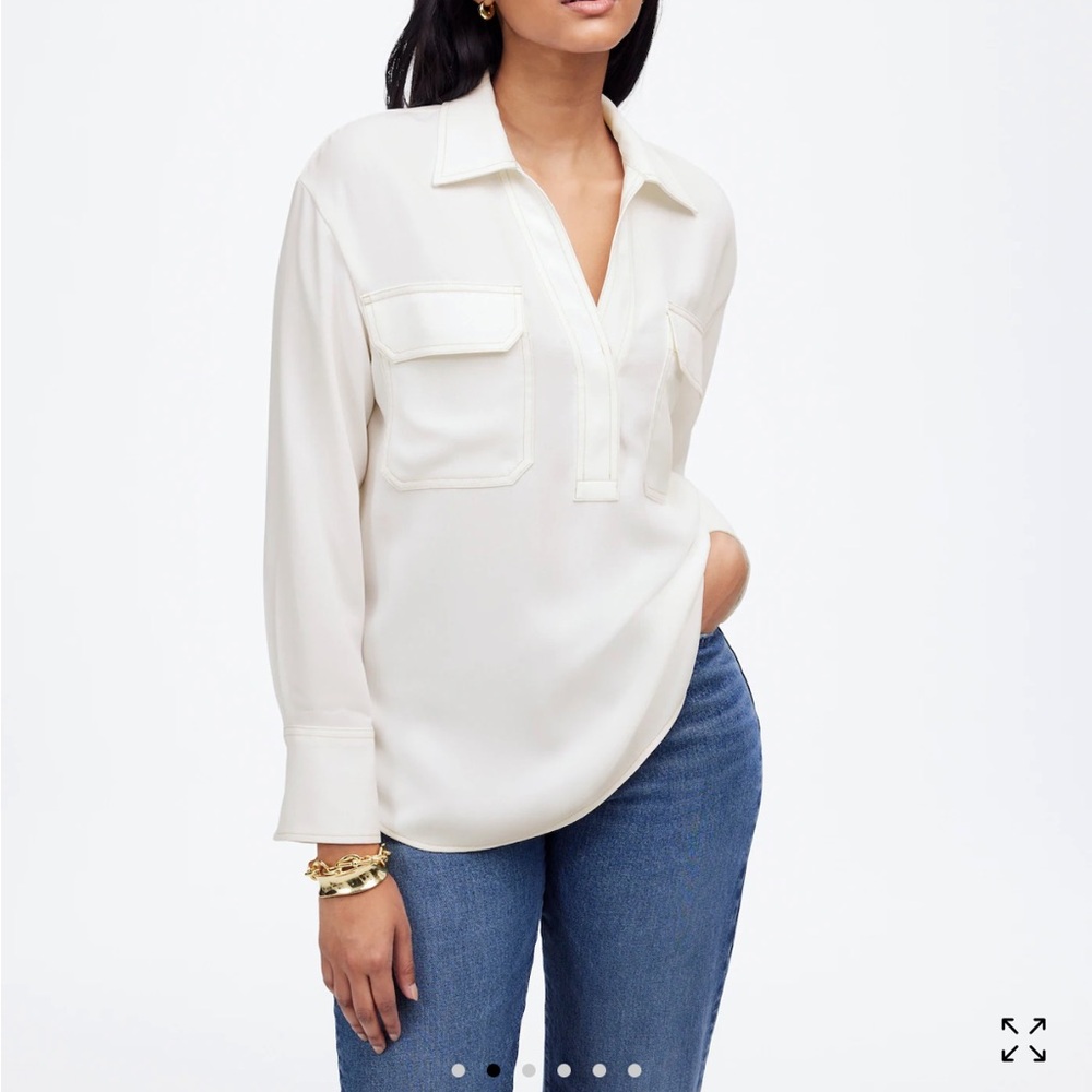 NWT Madewell Cream Contrast Stitch Popover Shirt